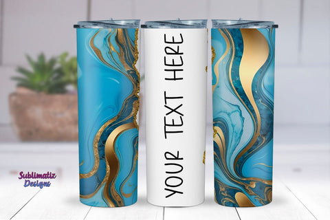 Abstract Marble Skay Blue Gold Tumbler Wrap Sublimation Sublimatiz Designs 