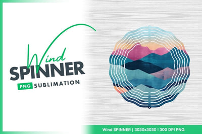 Abstract mountain range landscape wind spinner round png Sublimation Regulrcrative 