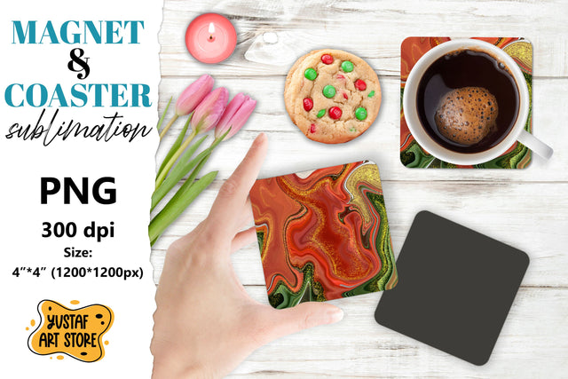 Abstract paint magnet/coaster sublimation. Fluid art Sublimation Yustaf Art Store 