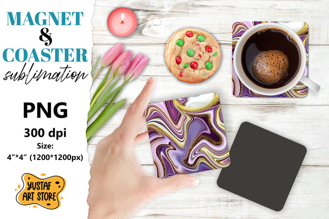 Abstract paint magnet/coaster sublimation. Fluid art Sublimation Yustaf Art Store 