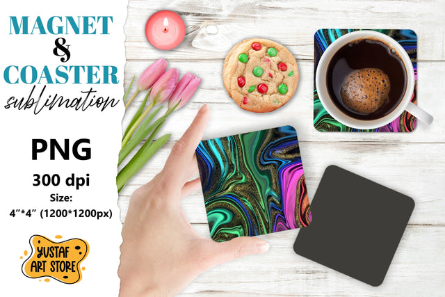 Abstract paint magnet/coaster sublimation. Fluid art Sublimation Yustaf Art Store 