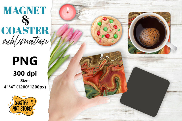 Abstract paint magnet/coaster sublimation. Fluid art Sublimation Yustaf Art Store 