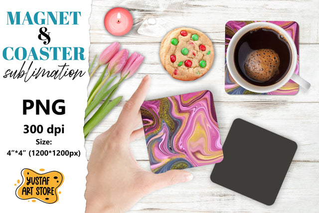 Abstract paint magnet/coaster sublimation. Fluid art Sublimation Yustaf Art Store 