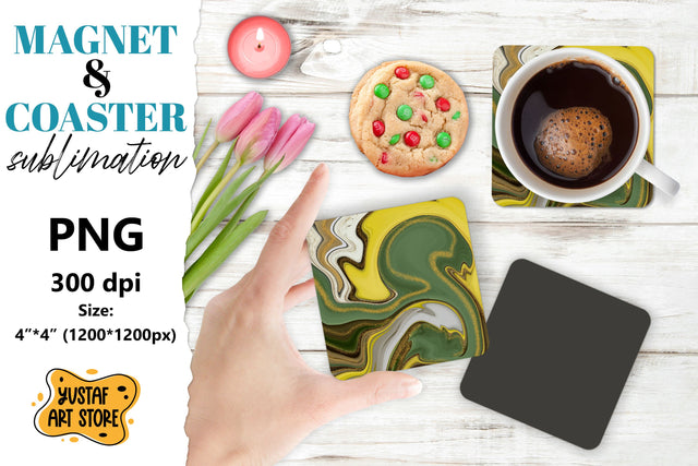 Abstract paint magnet/coaster sublimation. Fluid art Sublimation Yustaf Art Store 