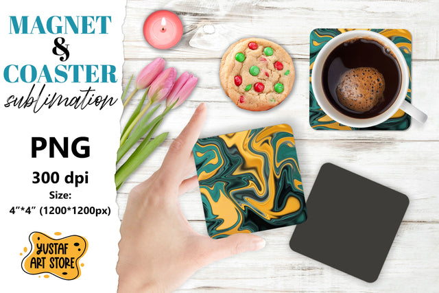 Abstract paint magnet/coaster sublimation. Fluid art Sublimation Yustaf Art Store 