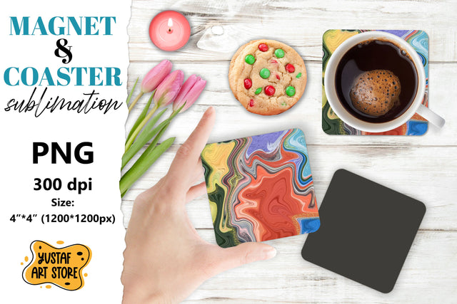 Abstract paint magnet/coaster sublimation. Fluid art Sublimation Yustaf Art Store 