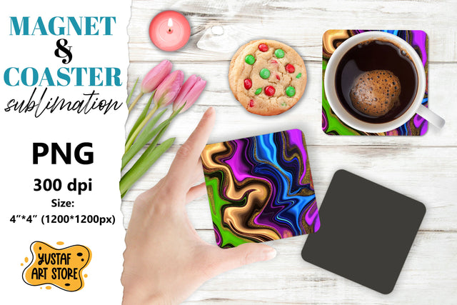 Abstract paint magnet/coaster sublimation. Fluid art Sublimation Yustaf Art Store 