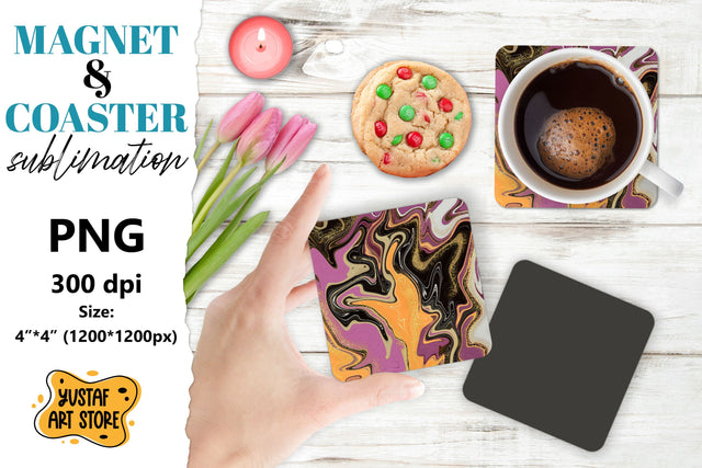 Abstract paint magnet/coaster sublimation. Fluid art Sublimation Yustaf Art Store 