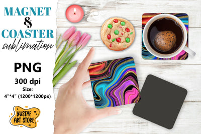 Abstract paint magnet/coaster sublimation. Fluid art Sublimation Yustaf Art Store 