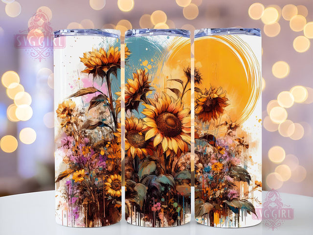 Abstract Paint Sunflower 20 oz Skinny Tumbler Sublimation Design Digital Download PNG Instant, Summer Sunflower Tumbler PNG Sublimation SvggirlplusArt 