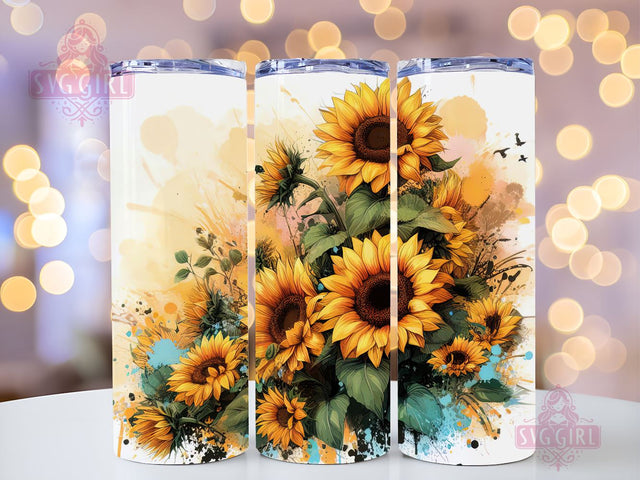 Abstract Paint Sunflower 20 oz Skinny Tumbler Sublimation Design Digital Download PNG Instant, Summer Sunflower Tumbler PNG Sublimation SvggirlplusArt 