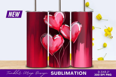 Abstract Pink Heart Balloons Tumbler Png Sublimation Regulrcrative 