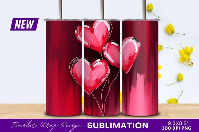Abstract Pink Heart Balloons Tumbler Png Sublimation Regulrcrative 