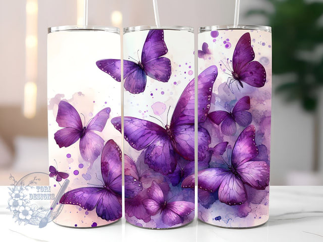 Abstract Purple Butterfly Tumbler PNG, Butterfly Floral 20oz Skinny Tumbler PNG, Sublimation Design Download, Butterfly Skinny Tumbler PNG Sublimation ToriDesigns 