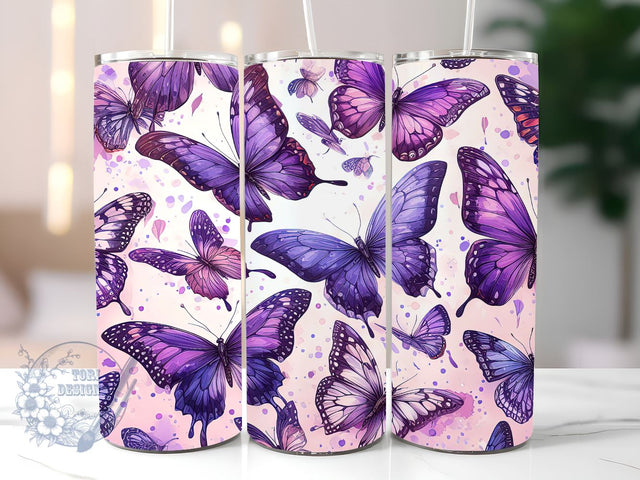 Abstract Purple Butterfly Tumbler PNG, Butterfly Floral 20oz Skinny Tumbler PNG, Sublimation Design Download, Butterfly Skinny Tumbler PNG Sublimation ToriDesigns 