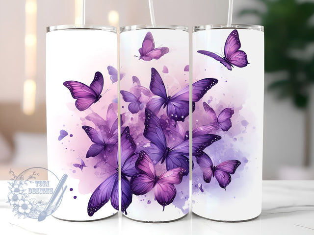Abstract Purple Butterfly Tumbler PNG, Butterfly Floral 20oz Skinny Tumbler PNG, Sublimation Design Download, Butterfly Skinny Tumbler PNG Sublimation ToriDesigns 