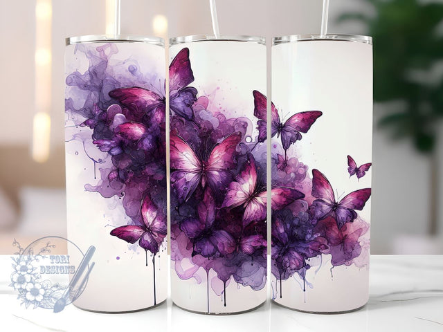 Abstract Purple Butterfly Tumbler PNG, Butterfly Floral 20oz Skinny Tumbler PNG, Sublimation Design Download, Butterfly Skinny Tumbler PNG Sublimation ToriDesigns 