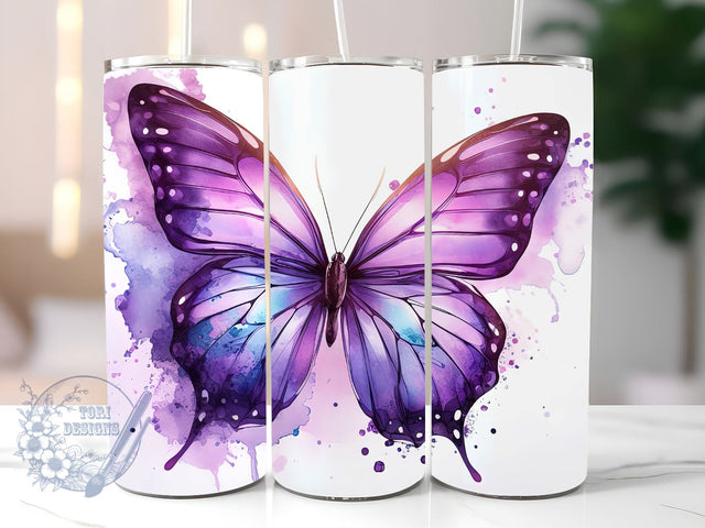 Abstract Purple Butterfly Tumbler PNG, Butterfly Floral 20oz Skinny Tumbler PNG, Sublimation Design Download, Butterfly Skinny Tumbler PNG Sublimation ToriDesigns 