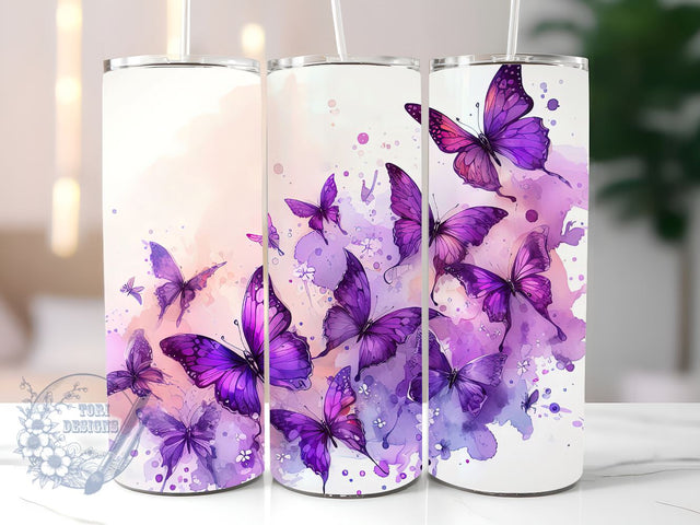 Abstract Purple Butterfly Tumbler PNG, Butterfly Floral 20oz Skinny Tumbler PNG, Sublimation Design Download, Butterfly Skinny Tumbler PNG Sublimation ToriDesigns 