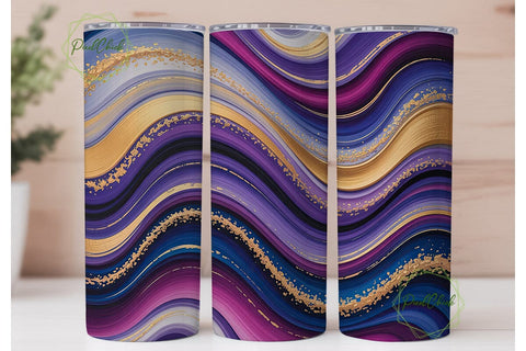 Abstract Purple Gold Glitter Tumbler Sublimation PixelChick 