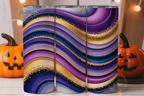 Abstract Purple Gold Glitter Tumbler Sublimation PixelChick 