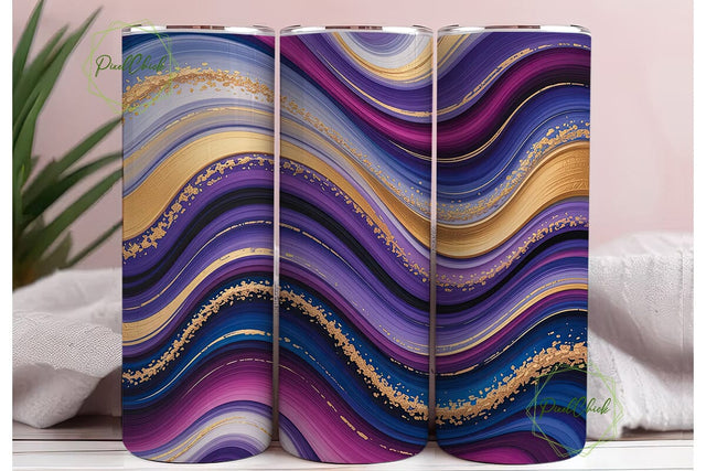 Abstract Purple Gold Glitter Tumbler Sublimation PixelChick 