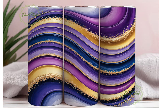 Abstract Purple Gold Glitter Tumbler Sublimation PixelChick 