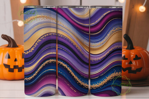 Abstract Purple Gold Glitter Tumbler Sublimation PixelChick 