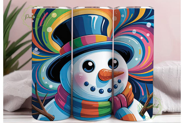 Abstract Snowman Christmas 20oz Tumbler Sublimation PixelChick 