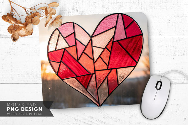 Abstract Stained Glass Heart Mouse Pad PNG Design Sublimation Regulrcrative 