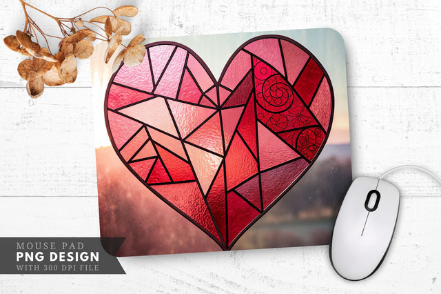Abstract Stained Glass Heart Mouse Pad PNG Design Sublimation Regulrcrative 