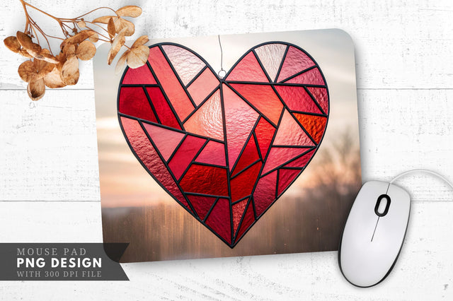 Abstract Stained Glass Heart Mouse Pad PNG Design Sublimation Regulrcrative 