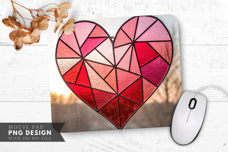 Abstract Stained Glass Heart Mouse Pad PNG Design Sublimation Regulrcrative 