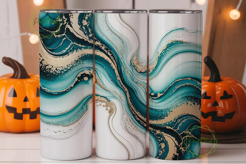 Abstract Teal Gold Marble 20oz Tumbler Sublimation PixelChick 