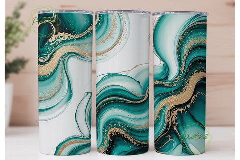 Abstract Teal Gold Marble 20oz Tumbler Sublimation PixelChick 