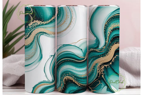 Abstract Teal Gold Marble 20oz Tumbler Sublimation PixelChick 