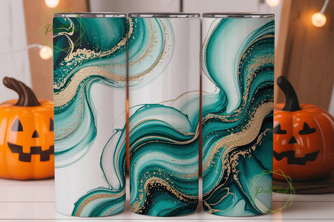 Abstract Teal Gold Marble 20oz Tumbler Sublimation PixelChick 