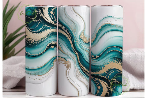 Abstract Teal Gold Marble 20oz Tumbler Sublimation PixelChick 