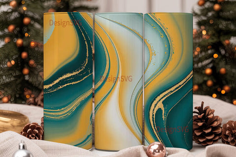Abstract Teal & Gold Tumbler Wrap Sublimation DesignSVG 