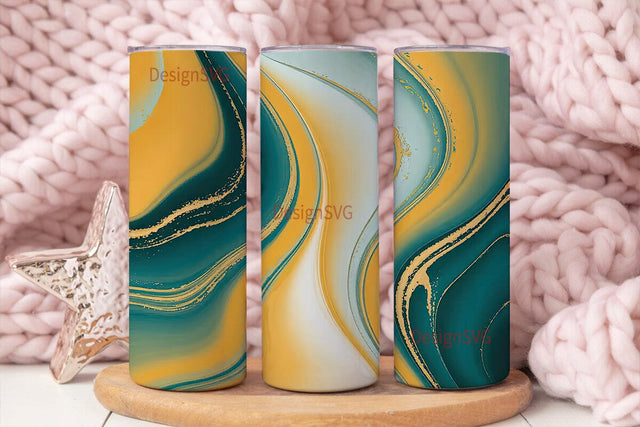 Abstract Teal & Gold Tumbler Wrap Sublimation DesignSVG 