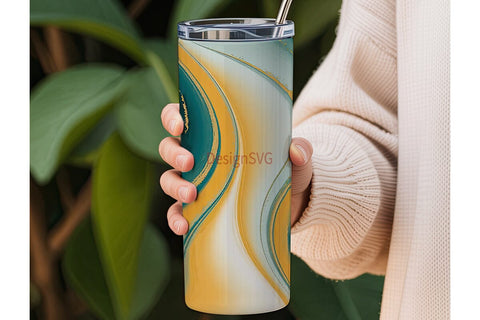 Abstract Teal & Gold Tumbler Wrap Sublimation DesignSVG 