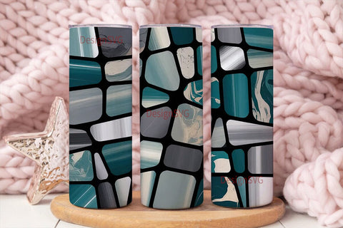 Abstract Teal Mosaic 20oz Tumbler Wrap Sublimation DesignSVG 