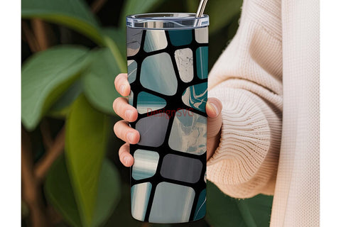 Abstract Teal Mosaic 20oz Tumbler Wrap Sublimation DesignSVG 