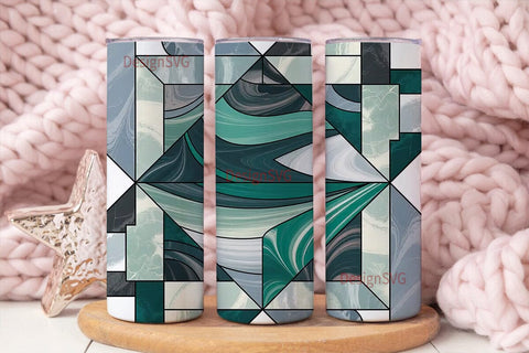 Abstract Teal Mosaic 20oz Tumbler Wrap Sublimation DesignSVG 