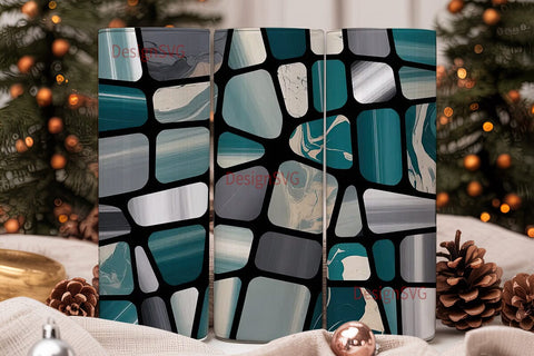 Abstract Teal Mosaic 20oz Tumbler Wrap Sublimation DesignSVG 