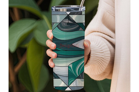 Abstract Teal Mosaic 20oz Tumbler Wrap Sublimation DesignSVG 