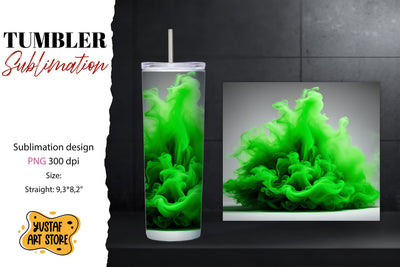 Abstract tumbler. Green Color smoke design Sublimation Yustaf Art Store 