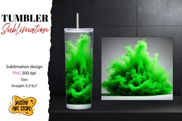 Abstract tumbler. Green Color smoke design Sublimation Yustaf Art Store 