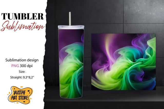 Abstract tumbler. Green smoke sublimation design Sublimation Yustaf Art Store 