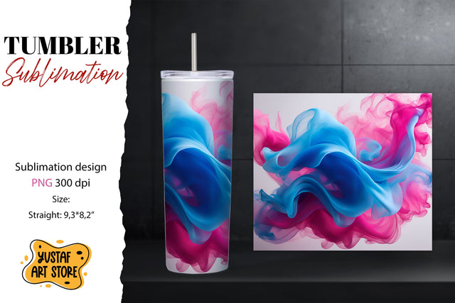Abstract tumbler. Pink/Blue Color smoke design Sublimation Yustaf Art Store 